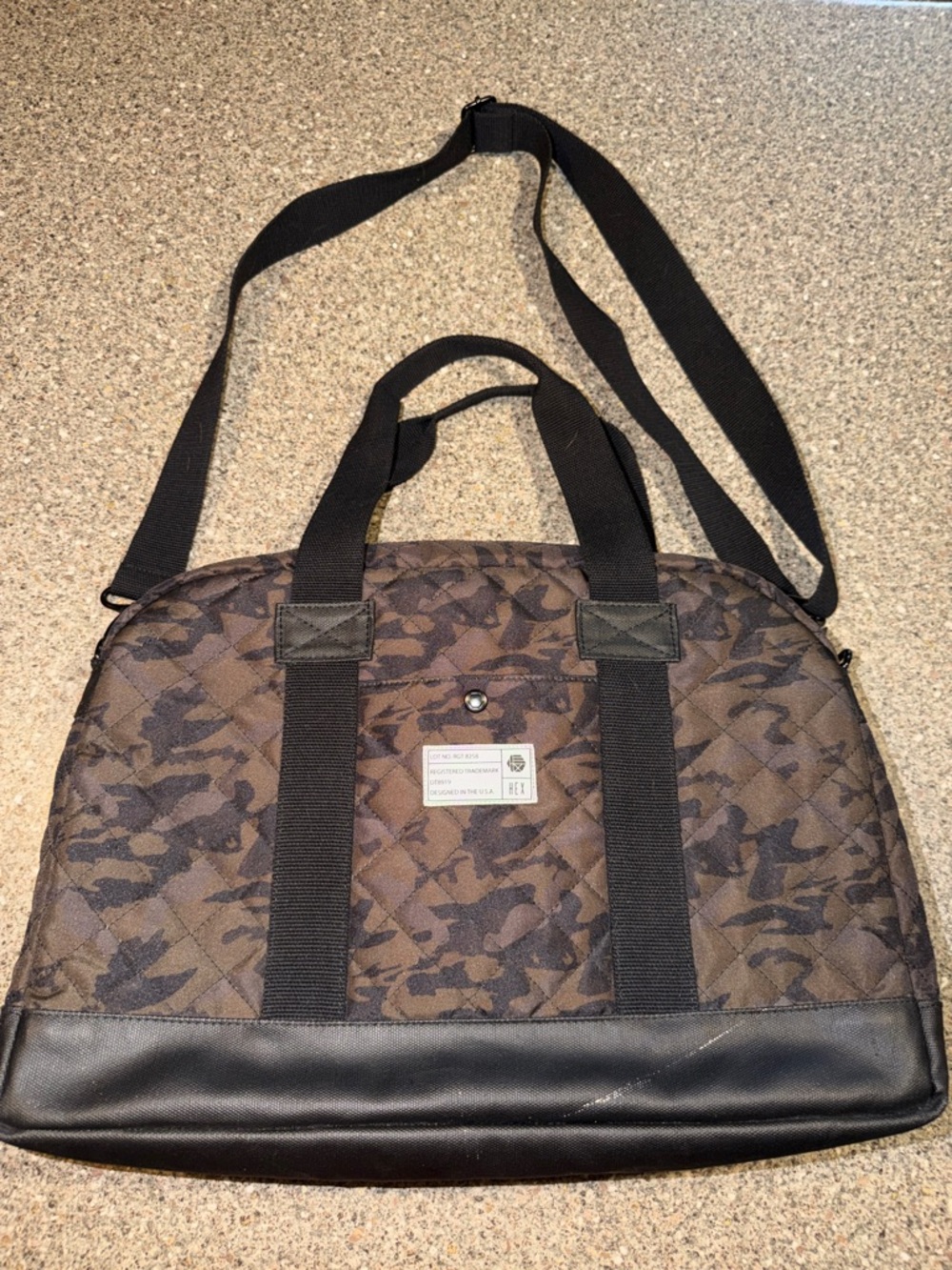 Hex Brown Camo Quilted Laptop Bag with Black Trim
